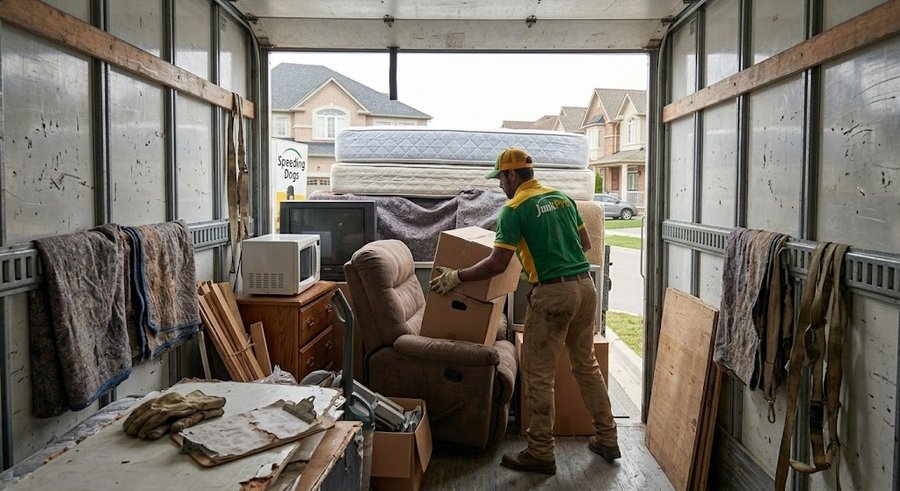 JunkPro crew unloading at the curb